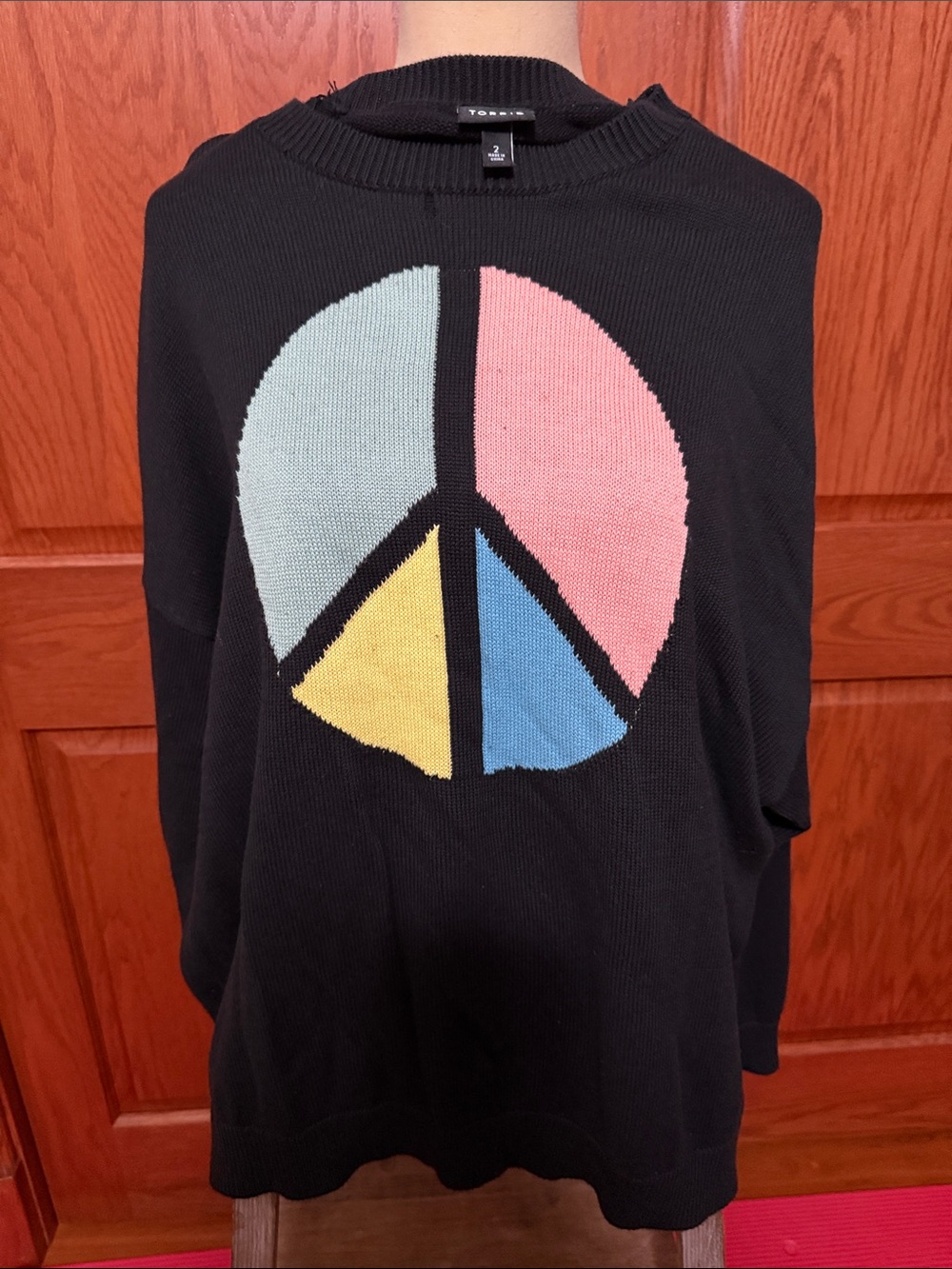 torrid Black Crewneck Sweater with Pastel Peace Sign Graphic